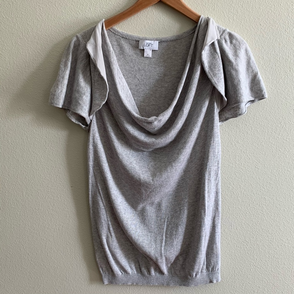 Loft Heather Gray Short Sleeve Sweater, Size M